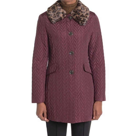 kate spade Jackets & Blazers - Kate Spade Quilted Chevron Jacket w/ Removable Faux Fur Leopard Collar